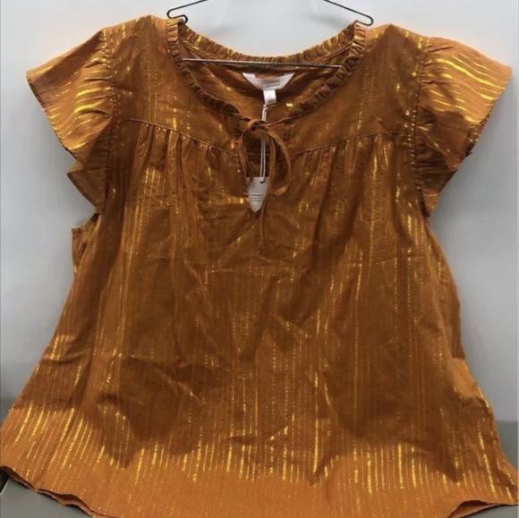 Lauren Conrad Ruffle V-Neck Dreamy Gold Top Size XL NWT MSRP $40 - Picture 3 of 6